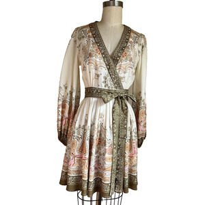 Luxe L Paisley Boho True Wrap Dress Belted Flowy Mini Coquette Romantic Fairy